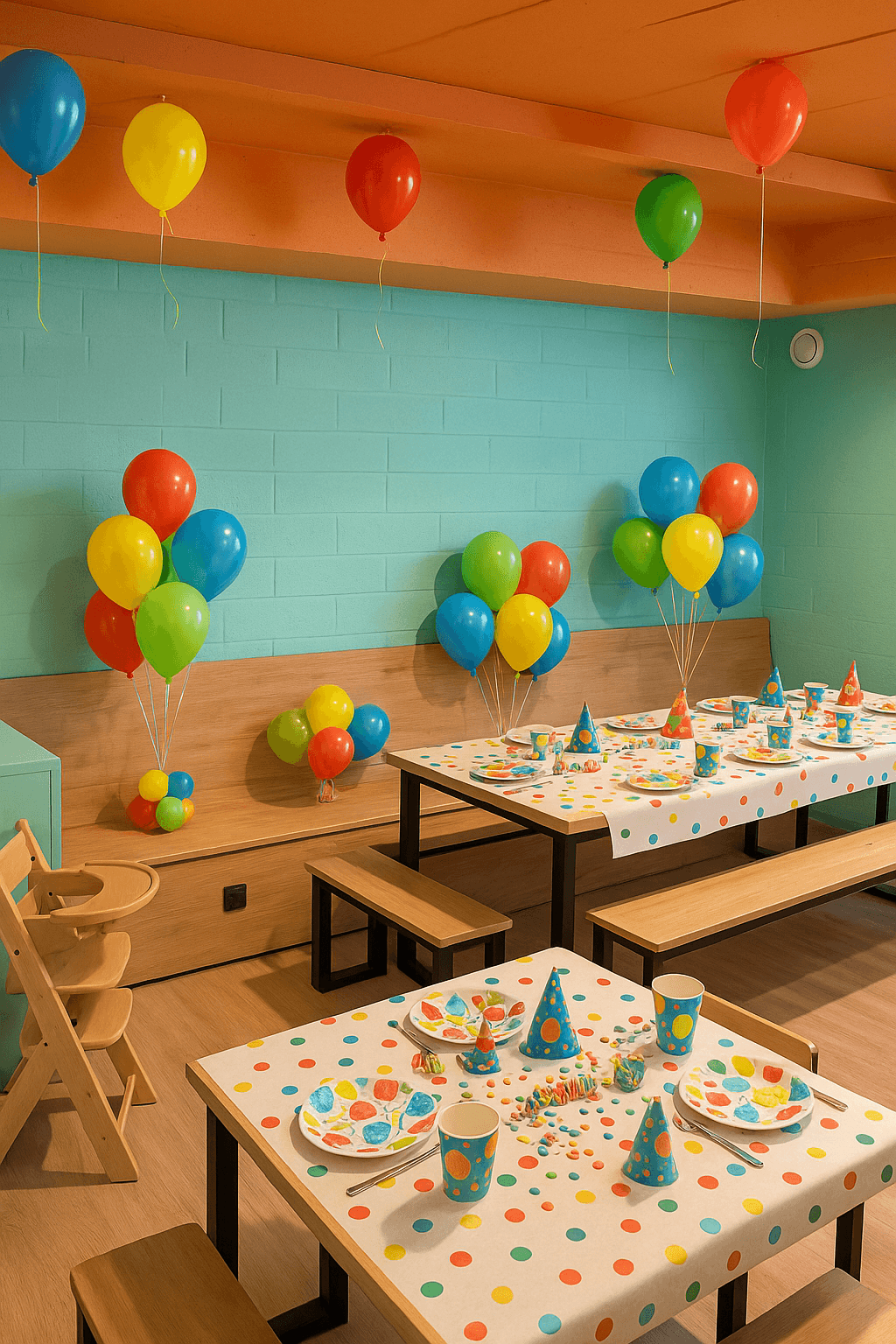 Table d'anniversaire décorée dans l'aire de fête Waza
